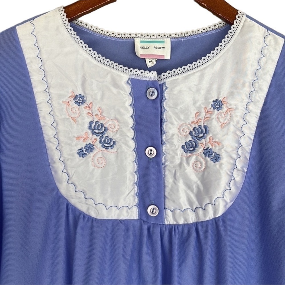 Vintage Kelly Reed Embroidered Floral Yoke Nightgown Purple Long House Dress